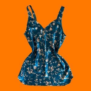 00's vintage teal floral satin y2k lingerie slip dress MEDIUM Morgan Taylor
